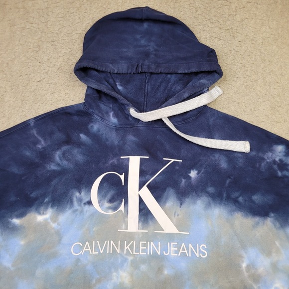 Calvin Klein Tie Dye Cropped Hoodie Womens XL Blue Pullover Drawstring - Picture 2 of 10